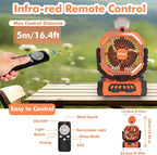 Portable Fan, AI Outdoor Rechargeable Camping Fan with Light, 20000mAh Battery Powered, 360° Rotating Hook, 4 Speeds for Indoor, Traveling, Tenting, RVing, Fishing, Beach (Orange)