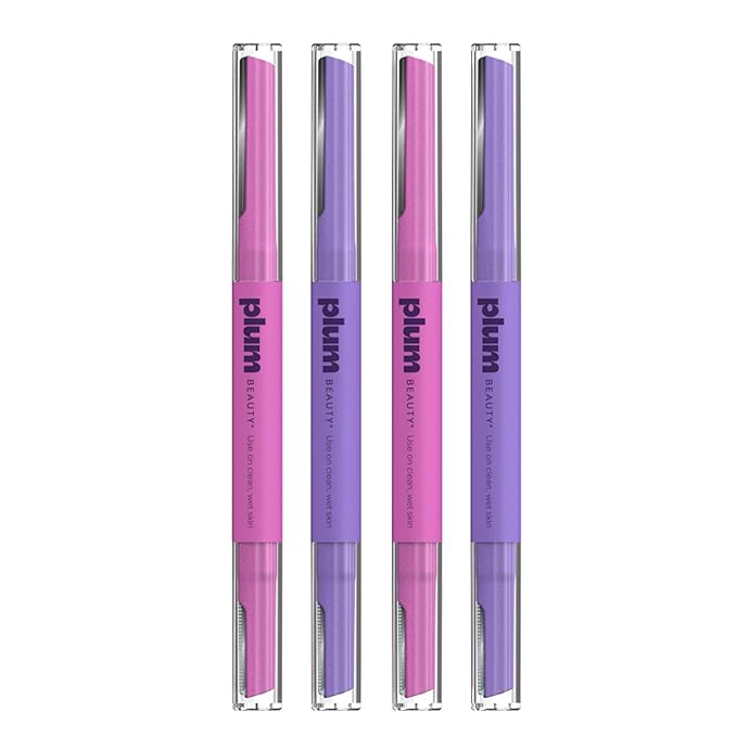 Plum Beauty Double-Sided Dermaplaning Razors (4-Pack) – Dual-Blade Facial Razors for Women - Precision & Large Blades for Brows, Upper Lip, & Cheeks - Peach Fuzz Remover & Exfoliating Face Tool