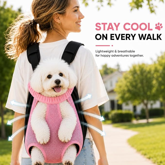 Inspack Dog Backpack Carrier/Cat Carrier, Adjustable Pet Front Carriers Travel Bag for Puppy Medium Dogs, Legs Out, Soft Ventilated Doggie Chest Carry Backpacks for Hiking/Camping, 10-16 lbs, Pink