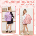 PIG PIG GIRL Kids Backpack for Girls School Bags for Middle School Students Book Bag for Elementary Primary Kawaii Ita Backpack, Pink and Beige