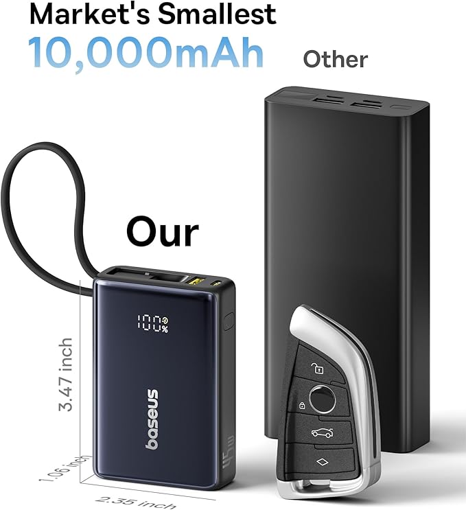 Baseus 0.3" Ultra Slim 5000mAh MagSafe Portable Charger & 45W Power Bank Built-in USB C Cable