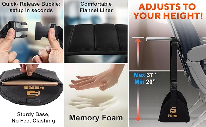 FERB Airplane Portable Footrest - Travel Foot Hammock with Memory Foam for Comfort | Adjustable Office Footrests for Airplane, Train, Bus | Lightweight Travel Accessory (Pack of 1)