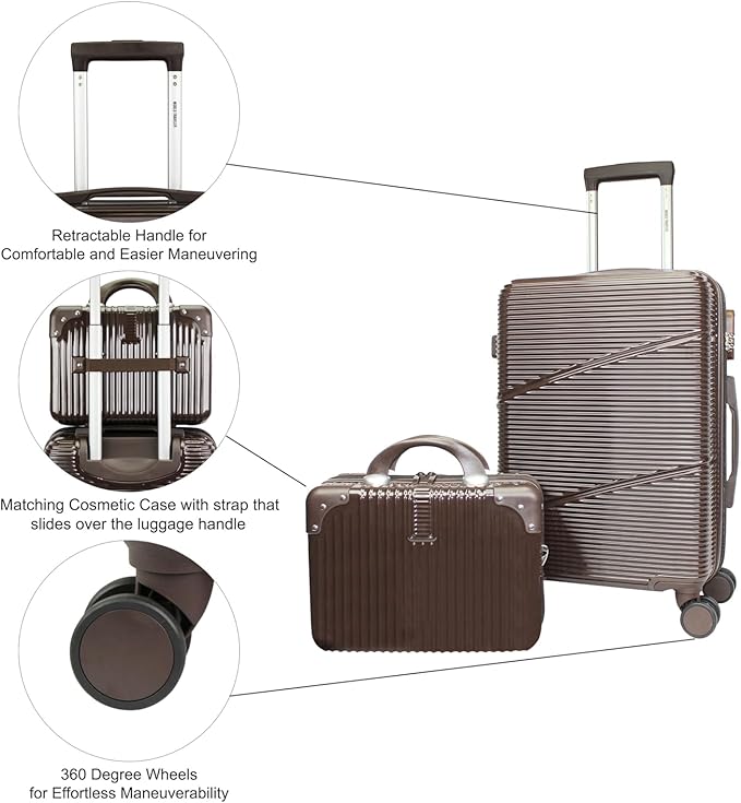 World Traveler VentureX Airline Approved 2-Piece Carry-On Luggage Set – Lightweight Hardside Polycarbonate Suitcase with Spinner Wheels - Brown