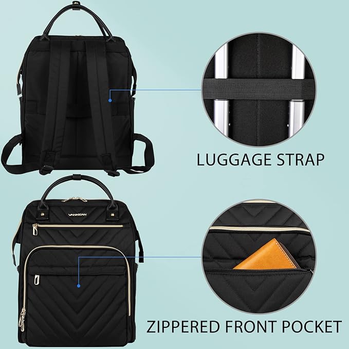VANKEAN 17 Inch Laptop Backpack for Women Fashion Computer Work Bag, Large Capacity Waterproof Backpack, College Daypack Business Travel, Black