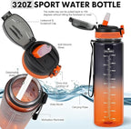 Water Bottle with Straw 1L,Boys Water Bottles with Straw 1 Litre,Waterbottle Leak-Proof Sports Water Bottle,Plastic Drinks Bottles Toxin Free，Bpa-Free (Black Orange)