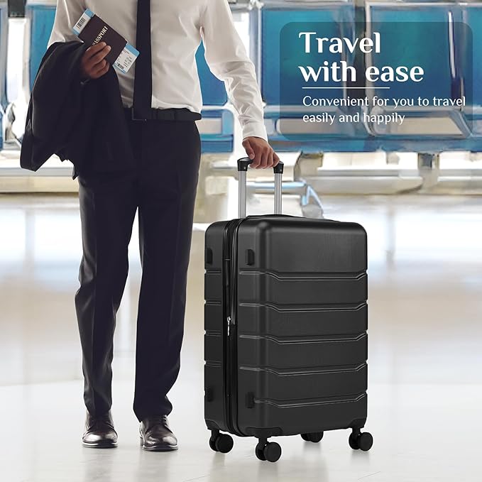 Sweetcrispy Carry on Luggage, Hard Shell ABS Suitcase with Double Spinner Wheels, Lightweight Expandable Rolling Suit Case with TSA Lock, 21 Inch Charcoal Black
