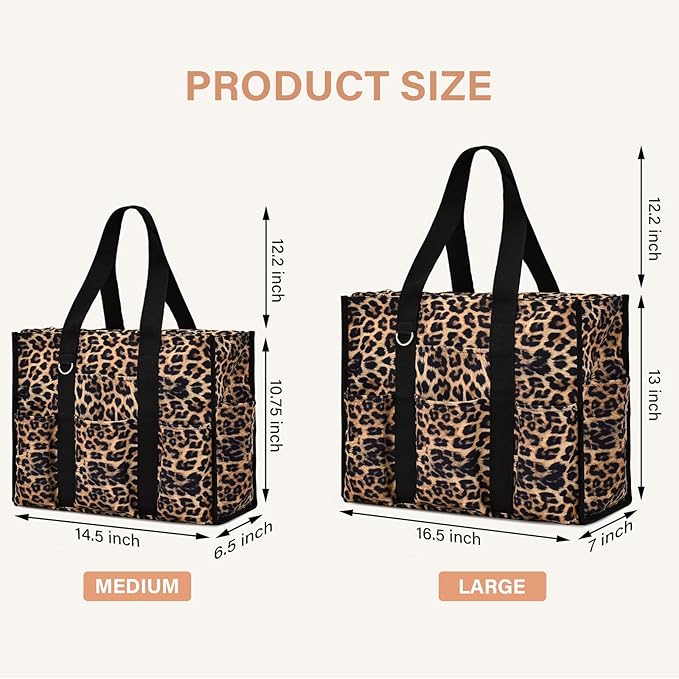 Becokan Large Tote Bag for Women Waterproof with 12 Pockets Top Zipper Closure Utility Teacher Nurse Bags for Work School