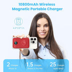 Pxwaxpy Magnetic Portable Charger 10800mAh,4-in-1 Power Bank with iWatch Charger, 25W PD Fast Charging USB C Battery Pack for Magsafe,iPhone 17/16/15/14/13/12 Series,Apple Watch (Red)