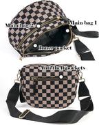 Black and White Checkered Crossbody Bag Bum Bag for Women,Spacious Checkered Purse Fanny Packs Belt Bag