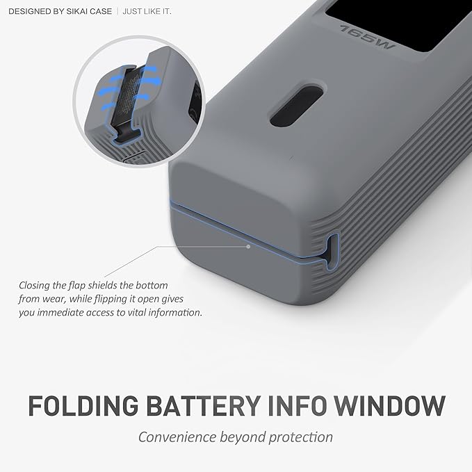 Silicone Case for Anker Laptop Power Bank (25,000mAh 165W) 1/4" Nut Hole,SD/SIM Card Storage, Display Protection&Dustproof, Travel Protective Cover Compatible with Anker Power Bank 165W (Gray)