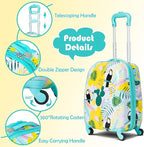 BABY JOY 2 PC Kids Luggage, 16" Toddlers Carry-on Suitcase & 12” Backpack Set, Children Travelling Case w/ 4 Casters & Retractable Handle, Lightweight Trolley Case for Boys & Girls (Flamingo)