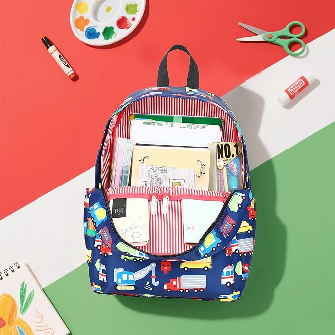 CAMTOP Preschool Backpack for Kids Boys Girls Toddler Backpack Kindergarten School Bookbags for Age 3-8 (Navy Vehicle)