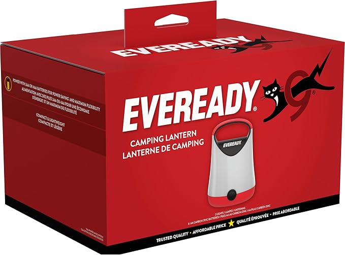 Eveready LED Camping Lantern X-250 (2-Pack), Super Bright Tent Lights, Rugged Water Resistant LED Lanterns, 100 Hour Run-time (Batteries Included), Red and Black