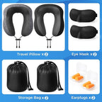 ExploreBliss Travel Pillow, 2 Pack Travel Pillows for Sleeping Airplane, Removable Cover Neck Pillow with Adjustable Clasp, Memory Foam Neck Pillow Set (Dark Grey & Black)