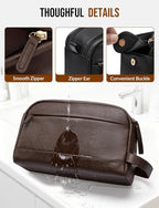 Large PU Leather Toiletry Bag for Men - Water Resistant Travel Bag for Toiletries, Bathroom Essentials, Accessories - Dark Brown