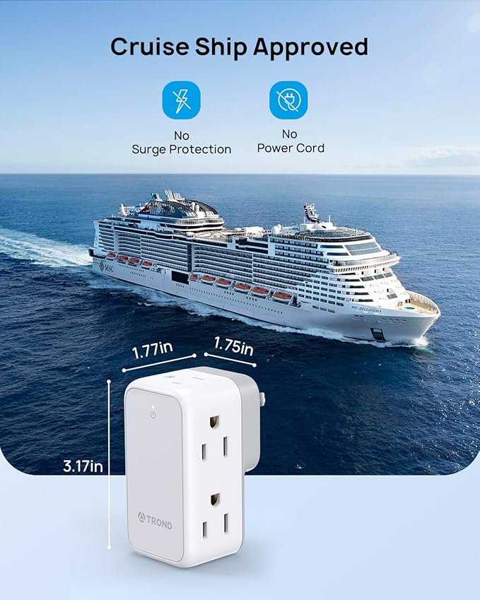 TROND 3 to 2 Prong Adapter, 2 Prong Outlet Adapter with 360° Rotating Plug, 6 AC Outlet Extender, Travel Power Splitter for US to Japan, Plug Extender for Old House Travel Essentials