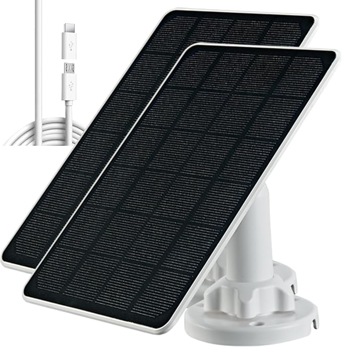 Solar Panel Charger for Security Camera, USB-C and Micro USB Port for Outdoor Rechargeable Battery Camera, 5V6W Fast Charging (2Pack)