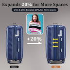 4 Piece Luggage Set, Hardside Expandable Lightweight Suitcase with 360° Mute Spinner Wheels Luggage Sets, TSA Lock, 14/20/24/28 Inch Travel Luggage for Men, Women and Girls (Navy Blue)