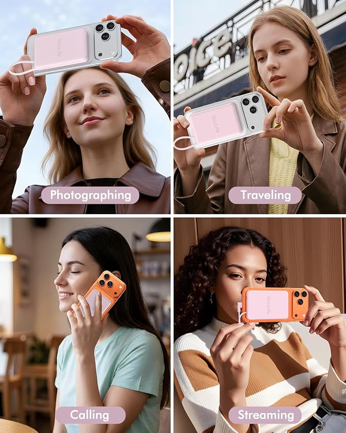 for Magsafe Power Bank, 5000mAh Magnetic Portable Charger with Built-in USB-C Cable, Wireless Battery Pack with 20W PD Fast Charging for iPhone 17/16/15/14/13/12 All Series-Pink