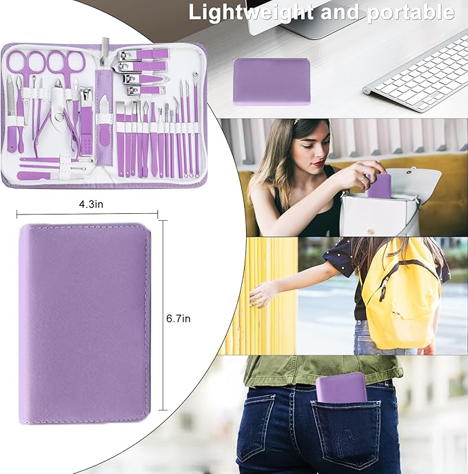 Manicure kit for Women Personal Nail Care Kit, 30 in 1 Professional Stainless Steel fingernail and toenail Clippers,Pedicure Kit and Beauty Tools Portable Set with Luxurious Travel Case (Purple)