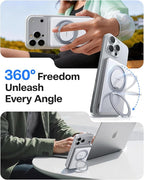 TORRAS Ostand Minimag 10000mAh Magnetic Portable Charger, 360° Rotatable Stand, 15W Wireless & 22.5W PD Fast Charging Battery Pack for iPhone 17/16/15/14, Pro Max, Plus, AirPods - White