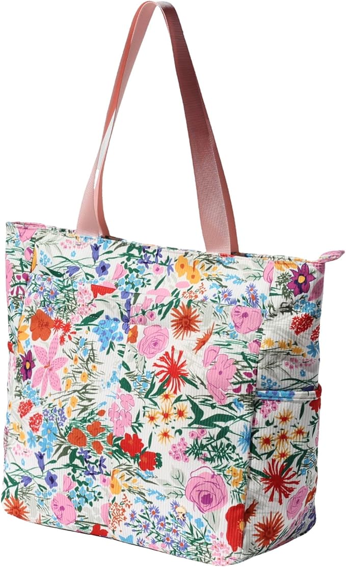 ESVAN Original Floral Tote Bag Large Shoulder Bag with Multi Pockets for Gym Travel Beach Daily Bags