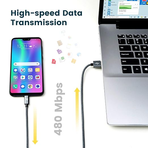 RAMPOW Micro USB Cable 6.6ft Nylon Braided Space Gray QC 3.0 Fast Charge & Sync 2.4A for Samsung Galaxy S5/S6/S7, HTC, LG, Kindle, Sony, PS4, and More