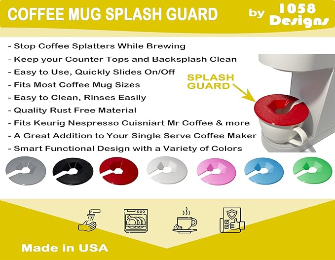 Coffee Mug Cup Splash Splatter Guard Screen compatible with Keurig and other single serve brewing machines (Red)