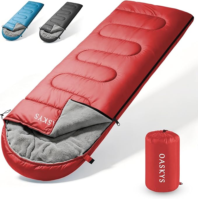 oaskys Camping Sleeping Bag - 3 Season Warm & Cool Weather - Summer Spring Fall Lightweight Waterproof for Adults Kids - Camping Gear Equipment, Traveling, and Outdoors