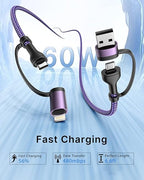 4 in 1 Charging Cable 2Pack 6.6ft 60W Fast Charging USB C Cable 20W iPhone Charger Cord Lightning Cable Multi Charging Cable with Lightning/Type C/USB A Port for iPhone 16 15 14/Samsung/iPad/MacBook