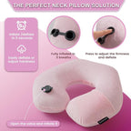 Keemall Inflatable Neck Pillow, Premium Pink U-Shaped Travel Pillow with Soft Washable Cover, Compact Portable Airplane Travel Essentials for Flight, Car and Office, Ideal Travel Gift for Women