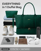 HOTOR Travel Duffel Bag - Weekender Bags for Women, Gym Tote Bags with Shoe Compartment, Carry On Overnight Bag with Toiletry Bag for Travel Essentials Travel Accessories, Dark Green, 13.4"×17.3"×7.9"