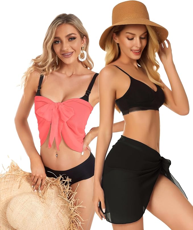 CHICGAL 2 Pieces Women Beach Sarong Bathing Suit Wrap Skirt Sheer Bikini Swimsuit Cover Ups for Swimwear