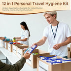 5 Set Personal Hygiene Kit Bulk,12-IN-1 Individually Wrapped Blue Basic Toiletry Supplies Disposable Travel Toothbrushes and Hotel Vanity Set for Homeless,Guests,Charity