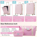 5 Piece Luggage Set w/TSA Locks & USB Port, Front Opening Hard Shell Luggage Sets, Expandable Suitcase Set with Wheels and Cup Holder(20"/24"/28") (Pink)