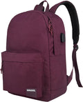 SUPACOOL Casual Laptop Backpack for Men and Women, Backpack for College, USB Charging Port, Lightweight Pack Back(Burgundy Red)