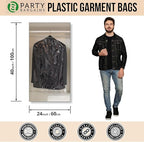 PARTY BARGAINS 40 x 25 Inch Disposable Clear Garment Bags, 100 Pack – Heavy-Duty Plastic Clothes Covers for Suits Dresses Coats, Closet & Travel