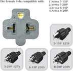1Ft Nema 6-20P Extension Cord,12AWG Nema 6-20P to 6-15R/20R, 5-15/20R T Blade Heavy Duty Extension-Cable, 250V 20A Plug AC Extension Cord