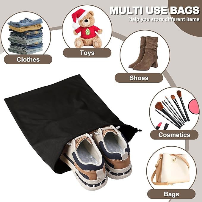5 Pack Shoe Bags for Travel, Washable Dust Bags for Storage & Packing 17.7" x 13.8" Dustproof Shoe Bags Duster Flannel Shoes Storage with Drawstring Closure for Boots Handbags Shoes & Toys (Black)