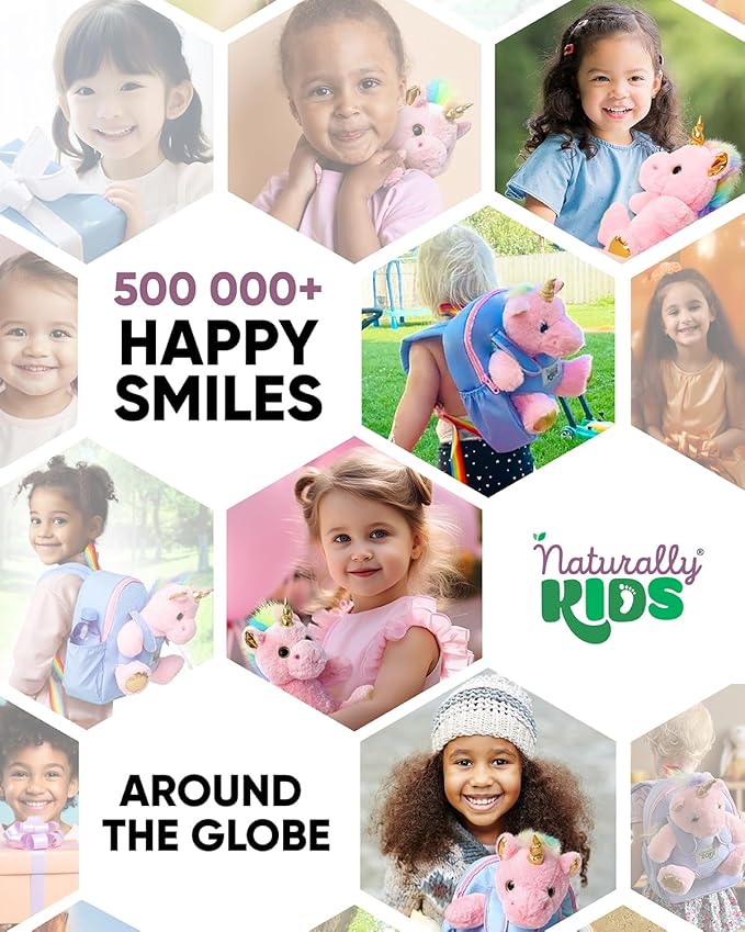 Naturally KIDS【Upgraded Toddler Backpack w Removable Pink Unicorn Toy for Girls Age 2-6 | Side & Inner Pockets, Reflective Logo, Name Tag | Cute Christmas & Birthday Gifts
