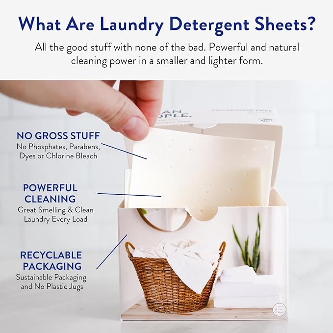 Clean People Laundry Detergent Sheets- Recyclable Packaging, Hypoallergenic, Stain Fighting, Works with All Machines including HE (128 Count, Variety Pack)