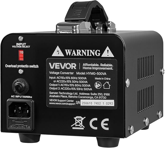 VEVOR Voltage Converter Transformer, 500VA, Heavy Duty Step Up/Down Power Transformer, Convert from 110V to 220V and 220V to 110V, with US Outlet, EU Outlet, Power Cord, Circuit Breaker Protection