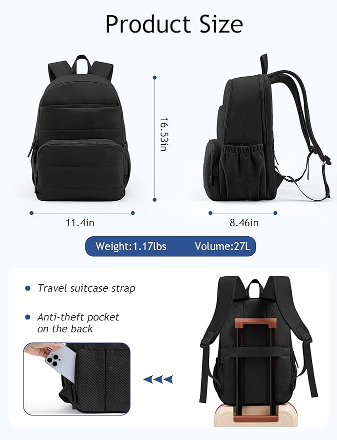 Uselike Travel Backpack for Women, 15.6 Inch Laptop Backpack, Quilted College Bookbag, Cute Work Backpacks, Water Resistant