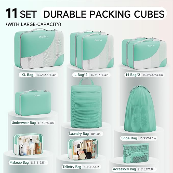 11 Set Packing Cubes for Travel, Gifts for Women Mom,Anti-Tearing Suitcase Organizer,OlarHike Vacation Essentials & Accessories for Cruise Ship