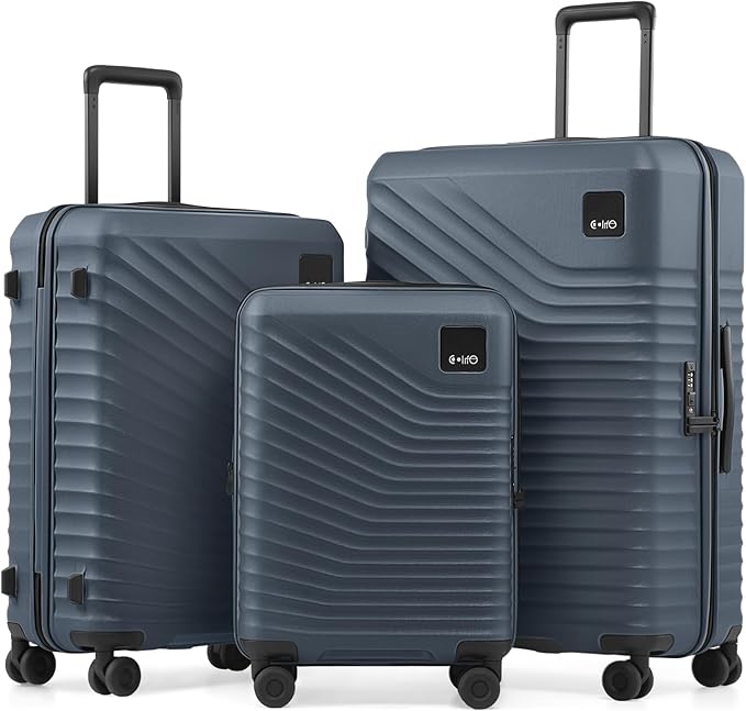 Coolife Luggage 3 Piece Set Hardside Upgraded Durable PC Lightweight Travel Suitcases with Dual Spinner Wheels & TSA Lock, 20'' Expandable Only (Navy, 3-Piece Set (20/24/28))