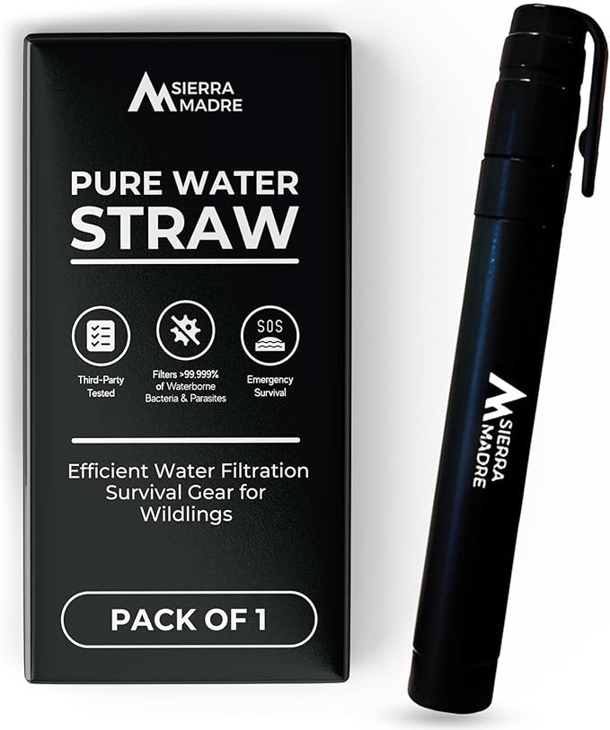 Sierra Madre Portable Water Filter Straw – 264 Gallon Water Filtration for Backpacking, Camping, Hiking, Travel - Ideal for Outdoor Emergency Hydration & Supplies - Portable & Lightweight (Pack 1)