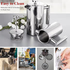 Stainless Steel French Press Coffee Maker - Portable Cafetiere 3 Cup Espresso Coffee Press - Double Wall Insulated, Triple Mesh Filter - Perfect for Home, Office, Camping & Travel (20 Oz)