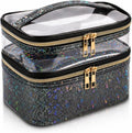 Double-layer Makeup Bag Cosmetic Bag Travel Makeup Cases Organizer Toiletry Bag Gift for Women, Portable Waterproof (Black)