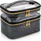 Double-layer Makeup Bag Cosmetic Bag Travel Makeup Cases Organizer Toiletry Bag Gift for Women, Portable Waterproof (Black)