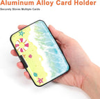 Mayski Credit Card Holder, RFID Blocking, Aluminum Alloy Hard Case, Small Mini Business Metal Wallet for Women Men, Beach Bliss